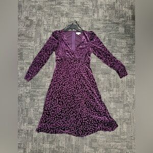 Calvin Klein Long Sleeve Purple Velvet Dress